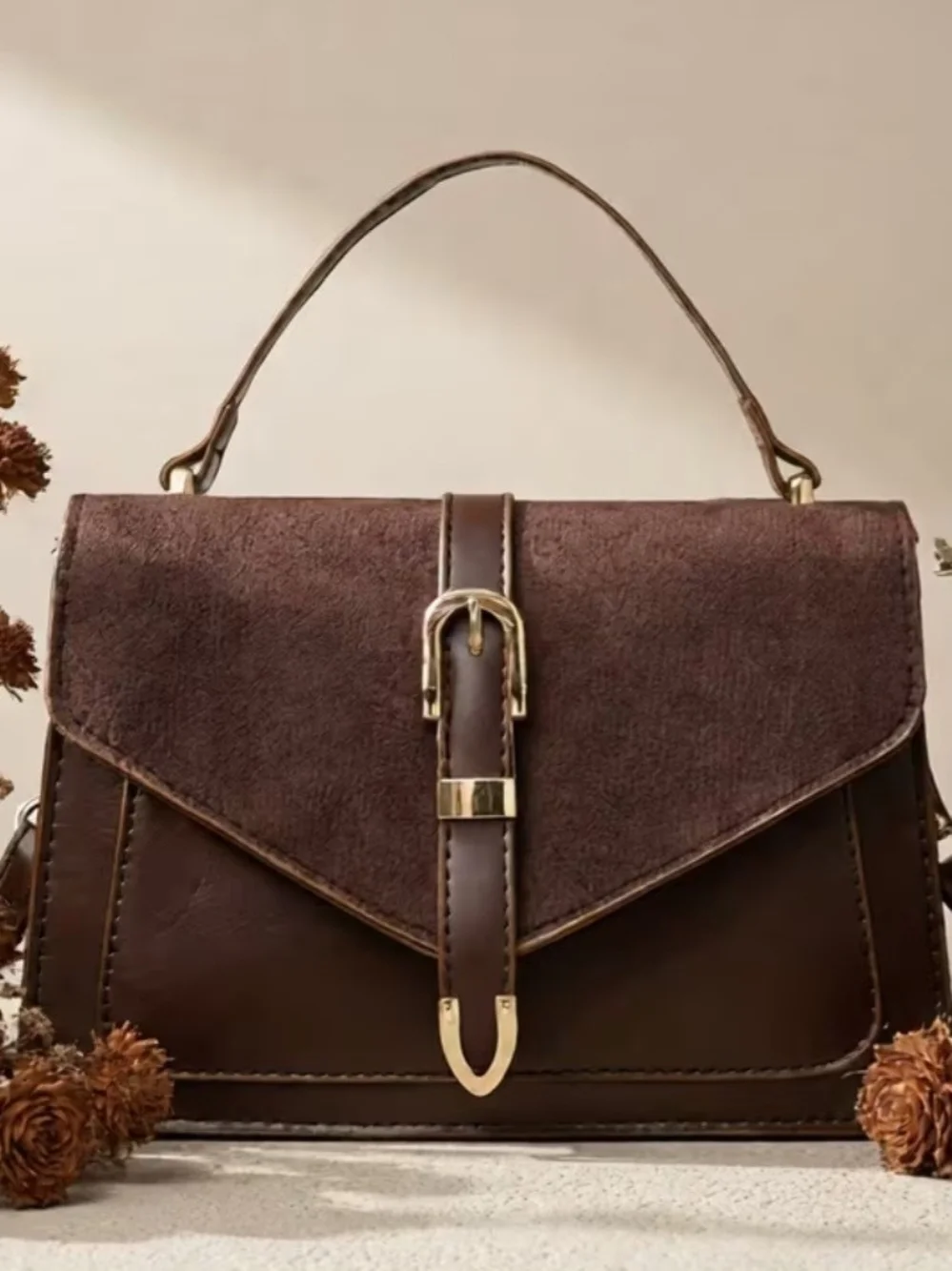 Classic Brown Suede  Top-Handle Women’s Bag